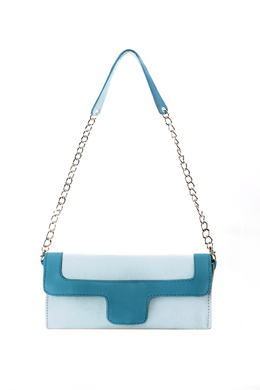 Women's sky blue and peacock blue luxurious elegant clutch for ceremonies, weddings and evenings out. - Top view